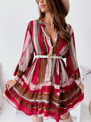 Plus Size Buttoned Striped Long Sleeve Mini Dress