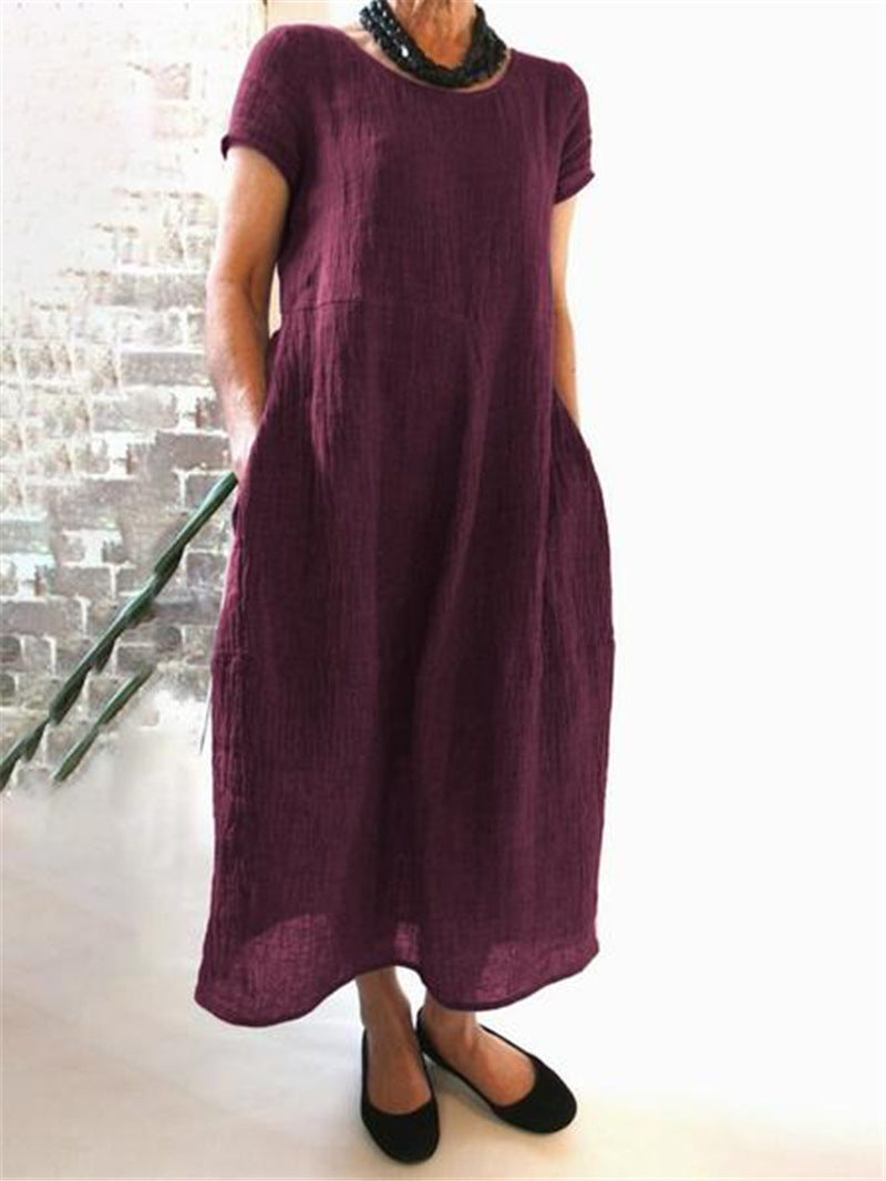 Plus Size Cotton Linen Midi Dress