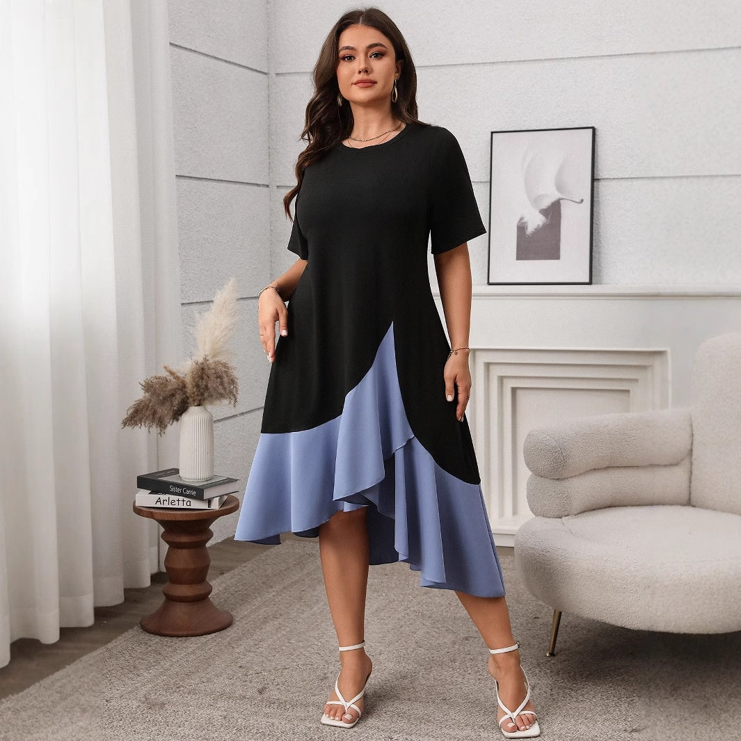 Plus Size Color Block A-Line Dress