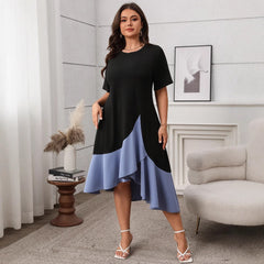Plus Size Color Block A-Line Dress