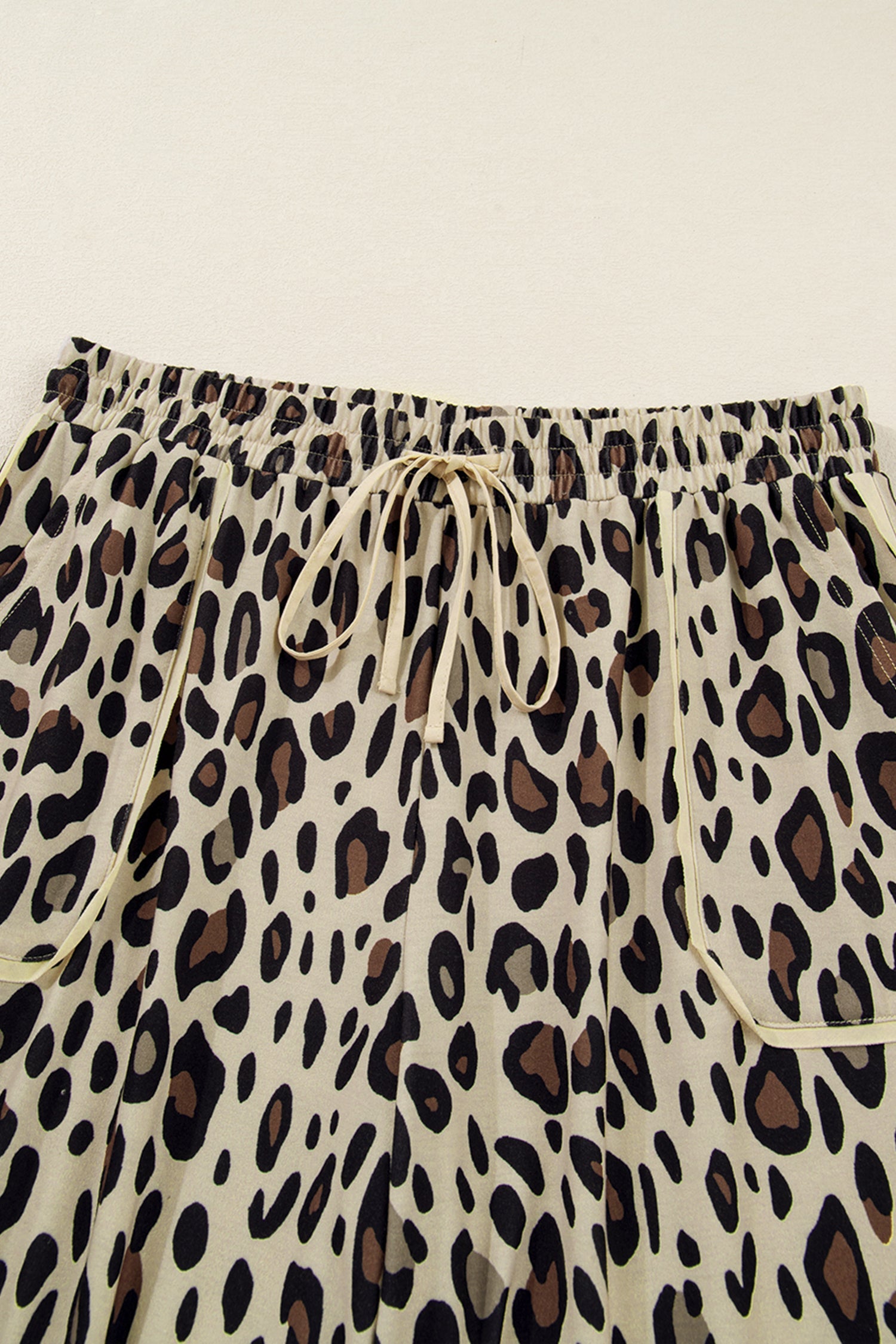 Plus Size Leopard Wide Leg Drawstring Pants