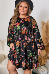 Plus Size Floral Tie Neck Mini Dress