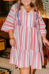 Plus Size Embroidered Flared 3/4 Sleeve Dress