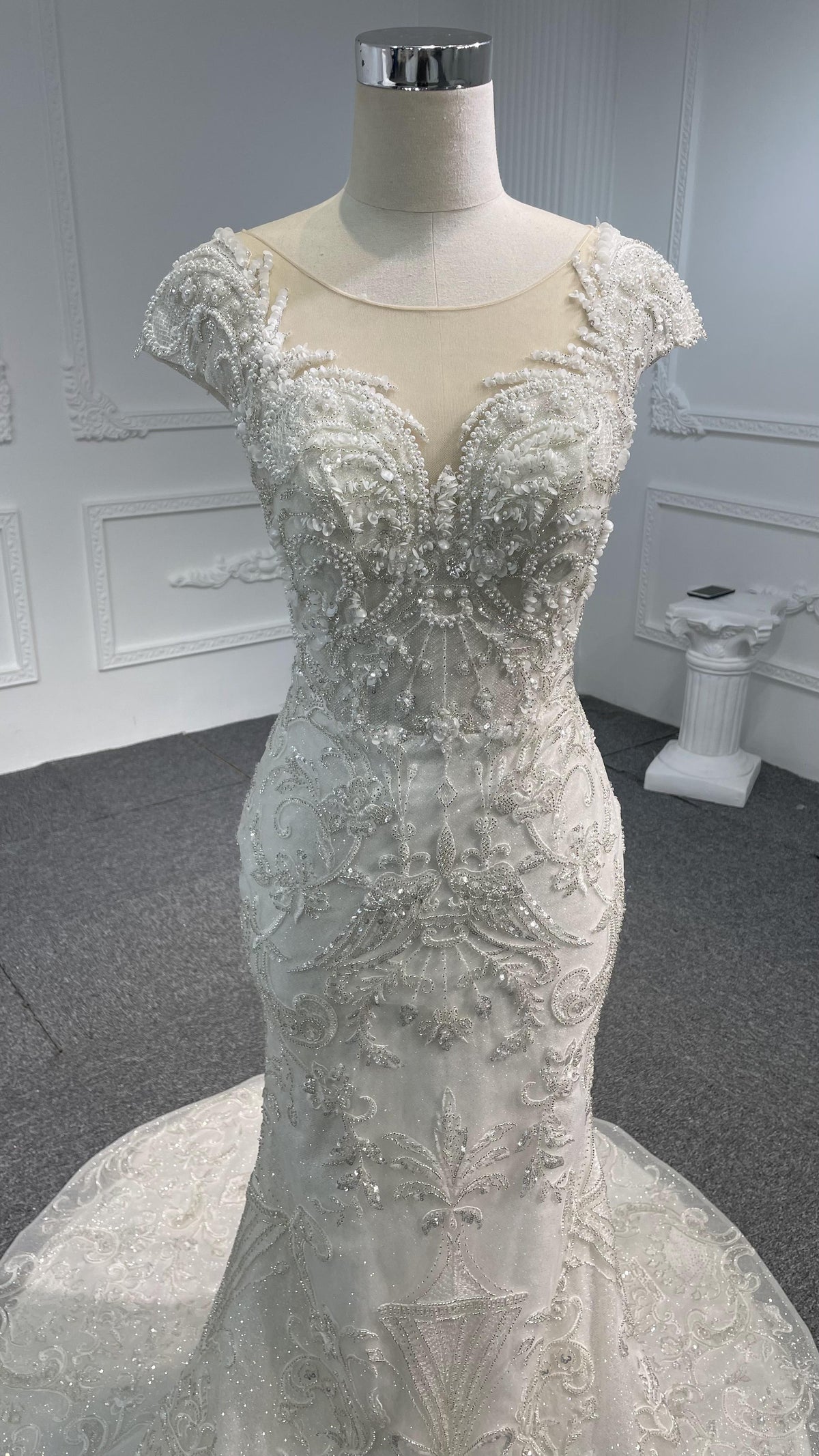 Plus Size Ivory Luxury Beadings Mermaid Dress
