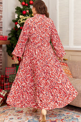 Plus Size Abstract Print V-Neck High Waist Maxi Dress