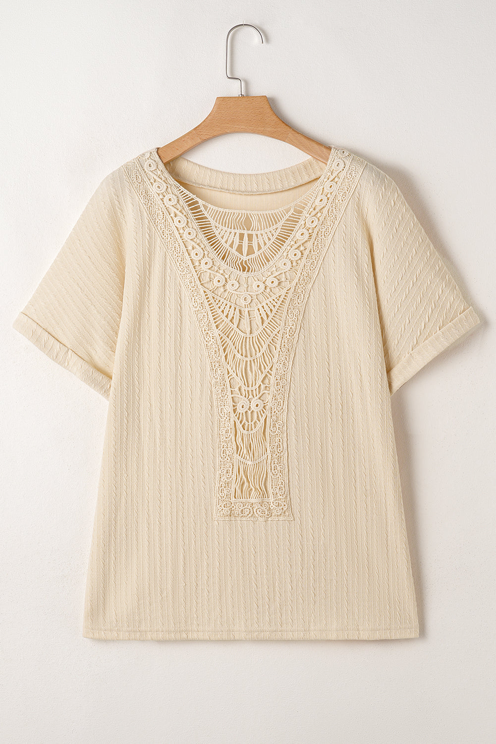 Plus Size Lace Crochet Cable Knit Top