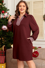 Plus Size Contrast Plaid Shift Mini Dress