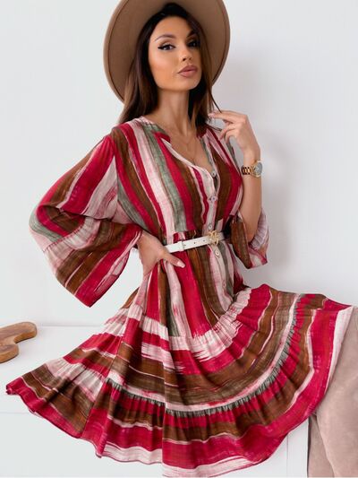 Plus Size Buttoned Striped Long Sleeve Mini Dress