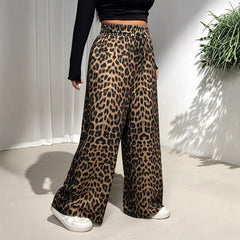 Plus Size Leopard-Print Casual Straight-Leg Pants
