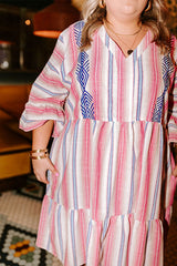 Plus Size Embroidered Flared 3/4 Sleeve Dress