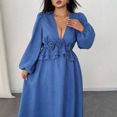 Plus Size Elegant V-Neck Floral Maxi Dress
