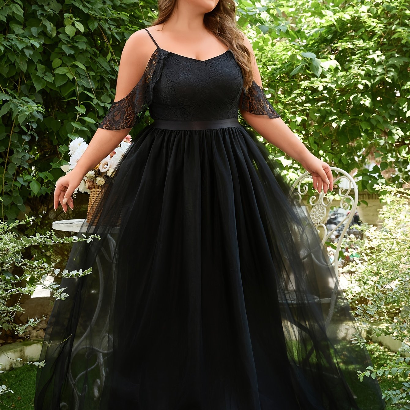 Plus Size Cold Shoulder Wedding Dress