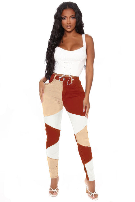 Plus Size High Waist Denim Splicing Skinny Pants