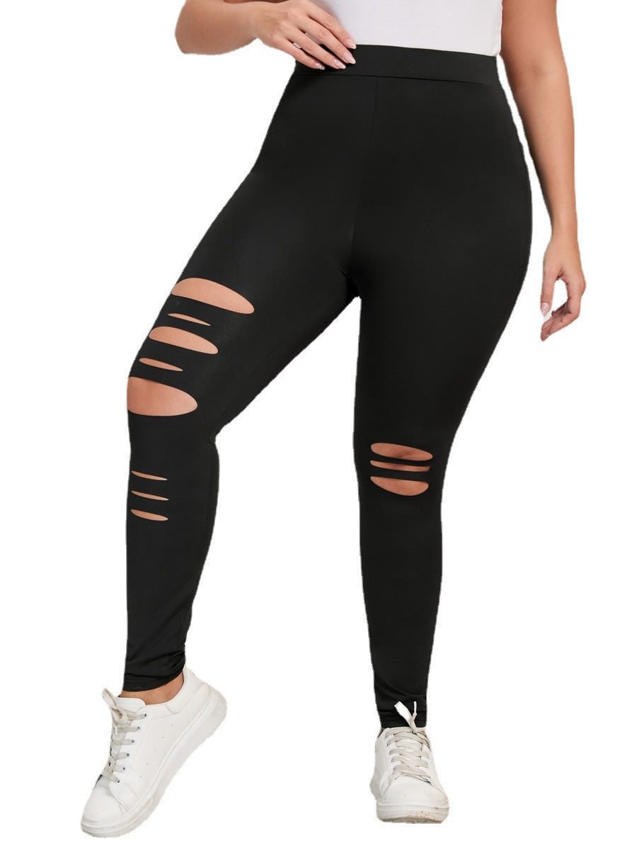 Plus Size Distressed Hole Leggings