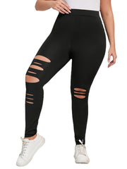 Plus Size Distressed Hole Leggings
