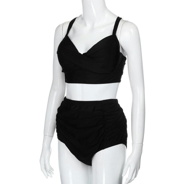 Plus Size High Waist Flower Print Bikini