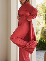 Plus Size Long Sleeve Wide Leg Pants Set