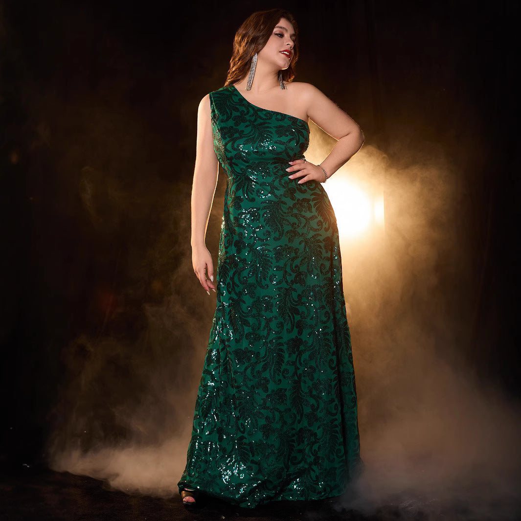 Plus Size Elegant Asymmetric Neckline A-Line Evening Gown