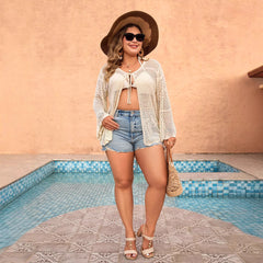 Plus Size Hollow Knit Cardigan