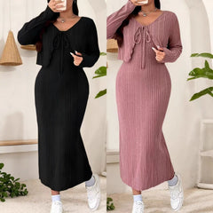 Plus Size Elegant Belted Two-Piece Set