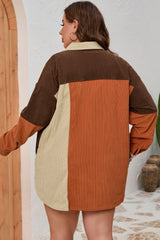 Plus Size Brown Corduroy Pocket Jacket