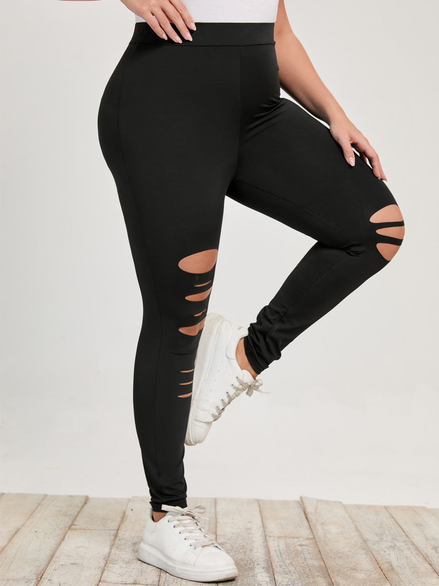 Plus Size Distressed Hole Leggings