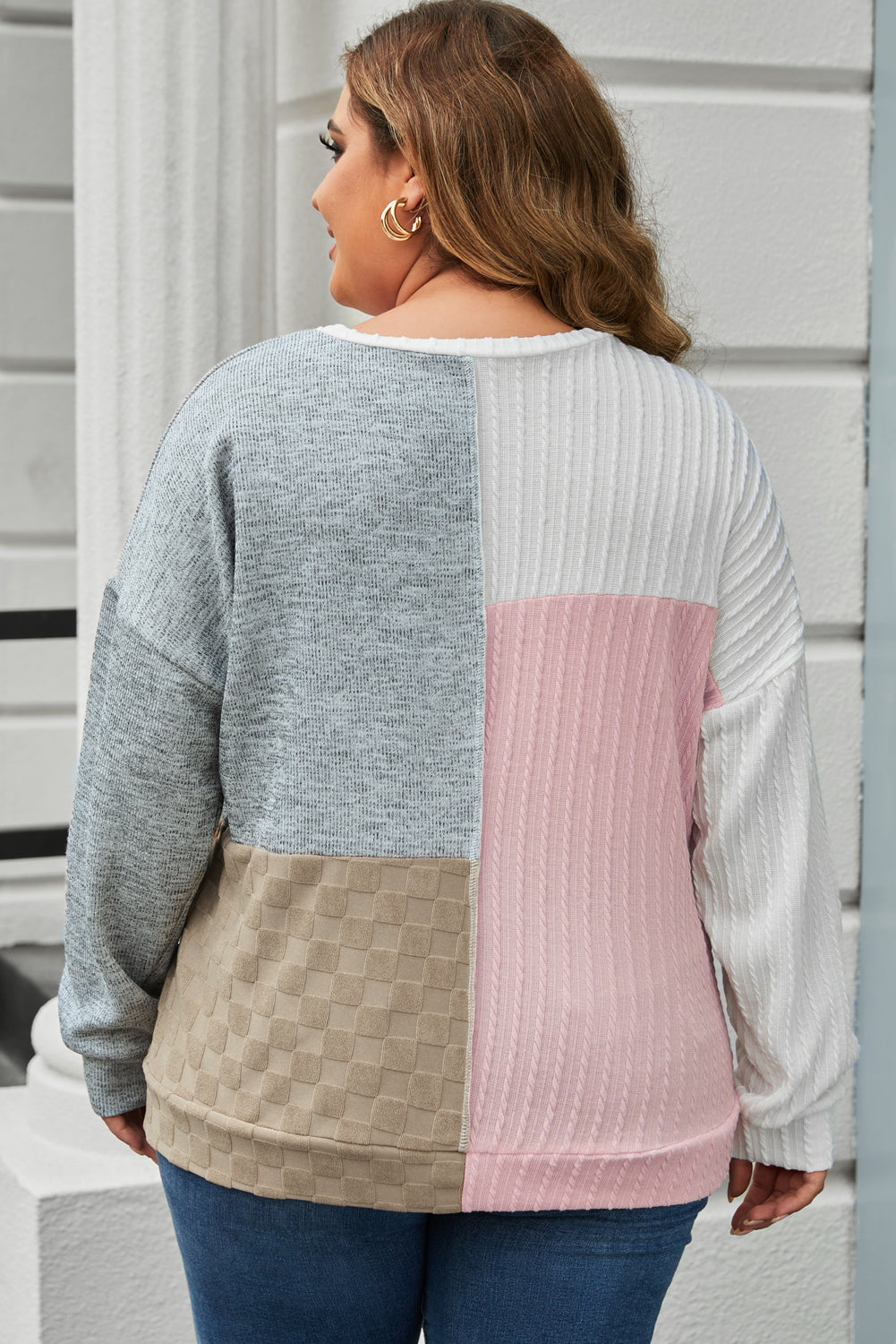 Plus Size Cable Knit Colorblock Top