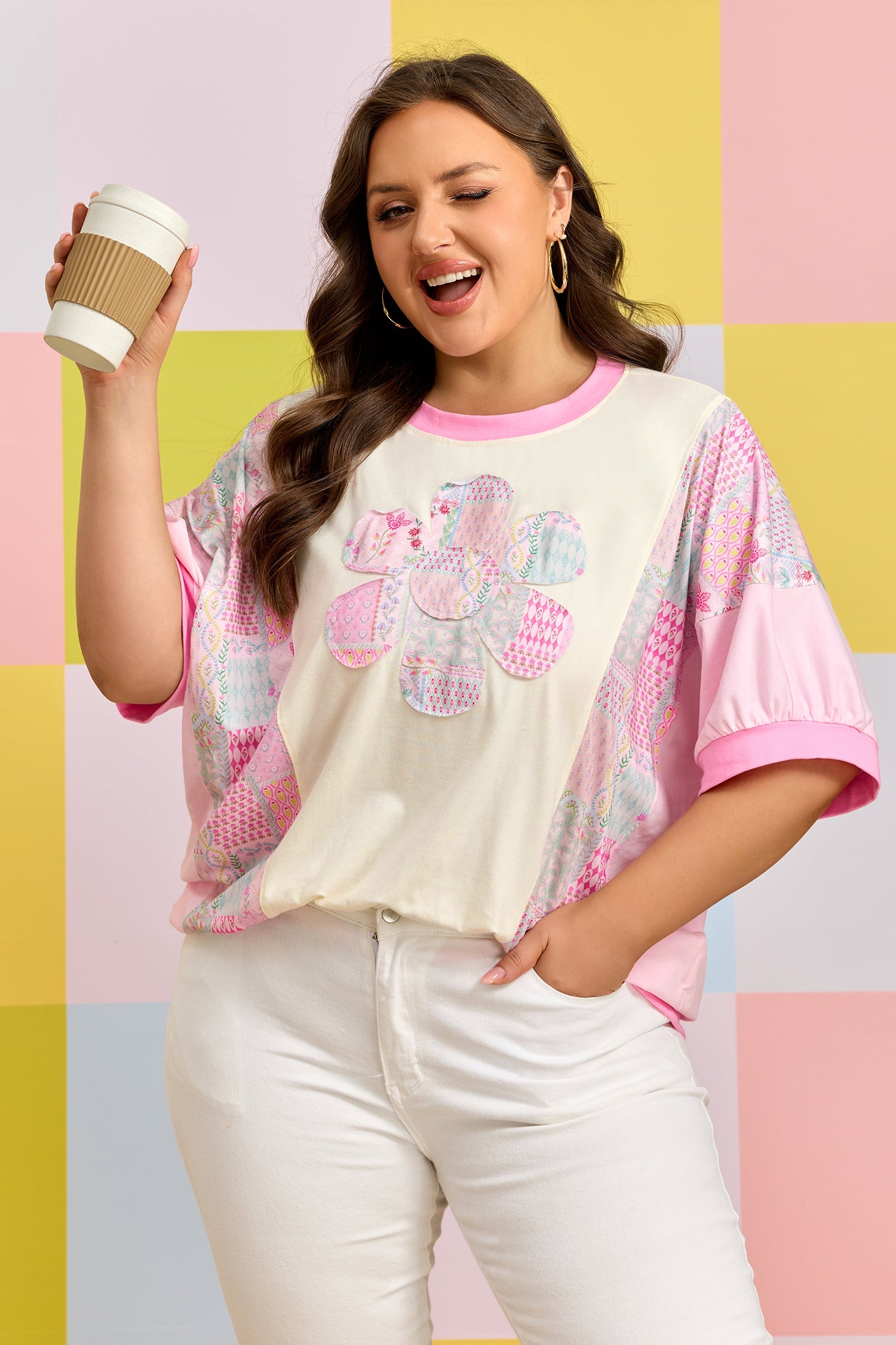 Plus Size Floral Patchwork Embroidery T Shirt