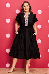 Plus Size Leopard V-Neck Smocked Dress
