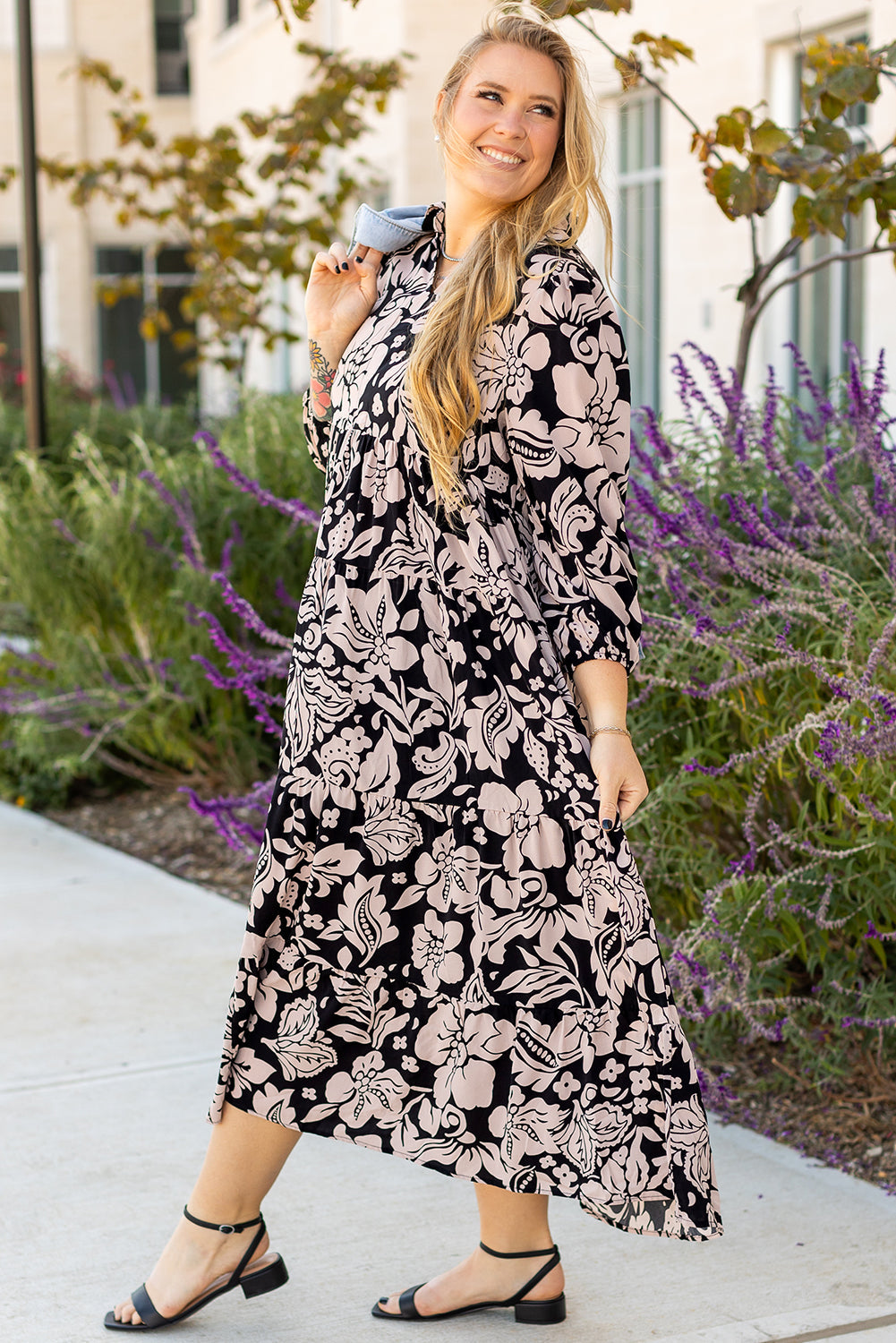 Plus Size Floral Puff Sleeve Maxi Dress