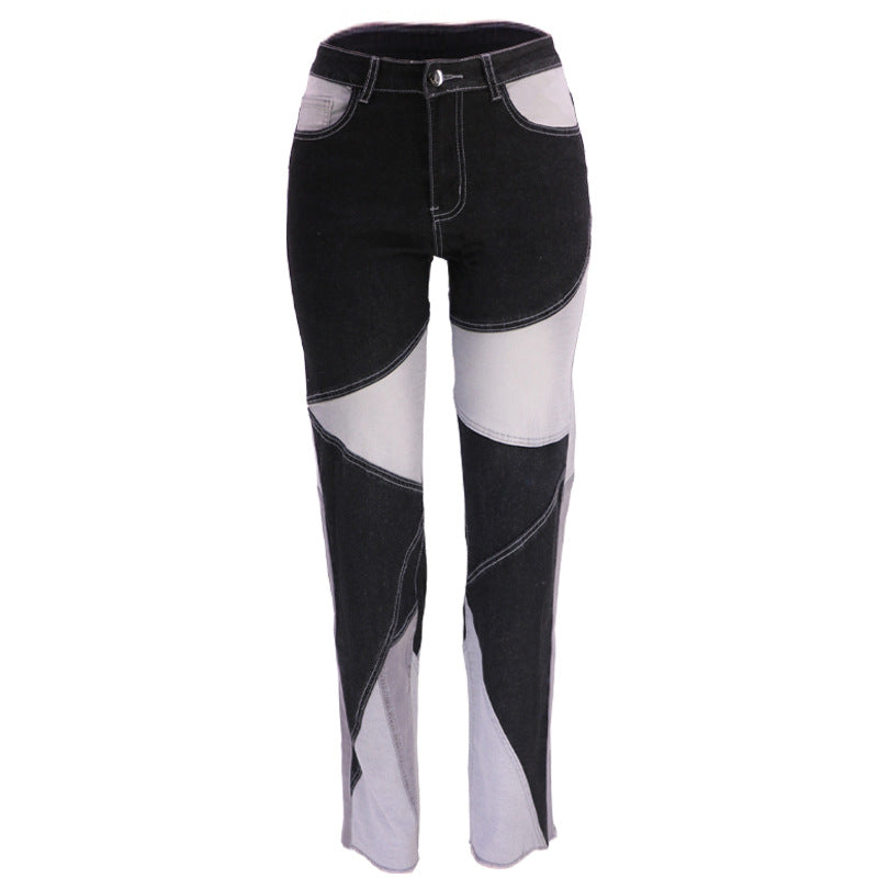 Plus Size High Waist Wide Leg Two Tone Stretch Jeans