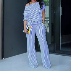 Plus Size Asymmetrical Off-Shoulder Two-Piece Set