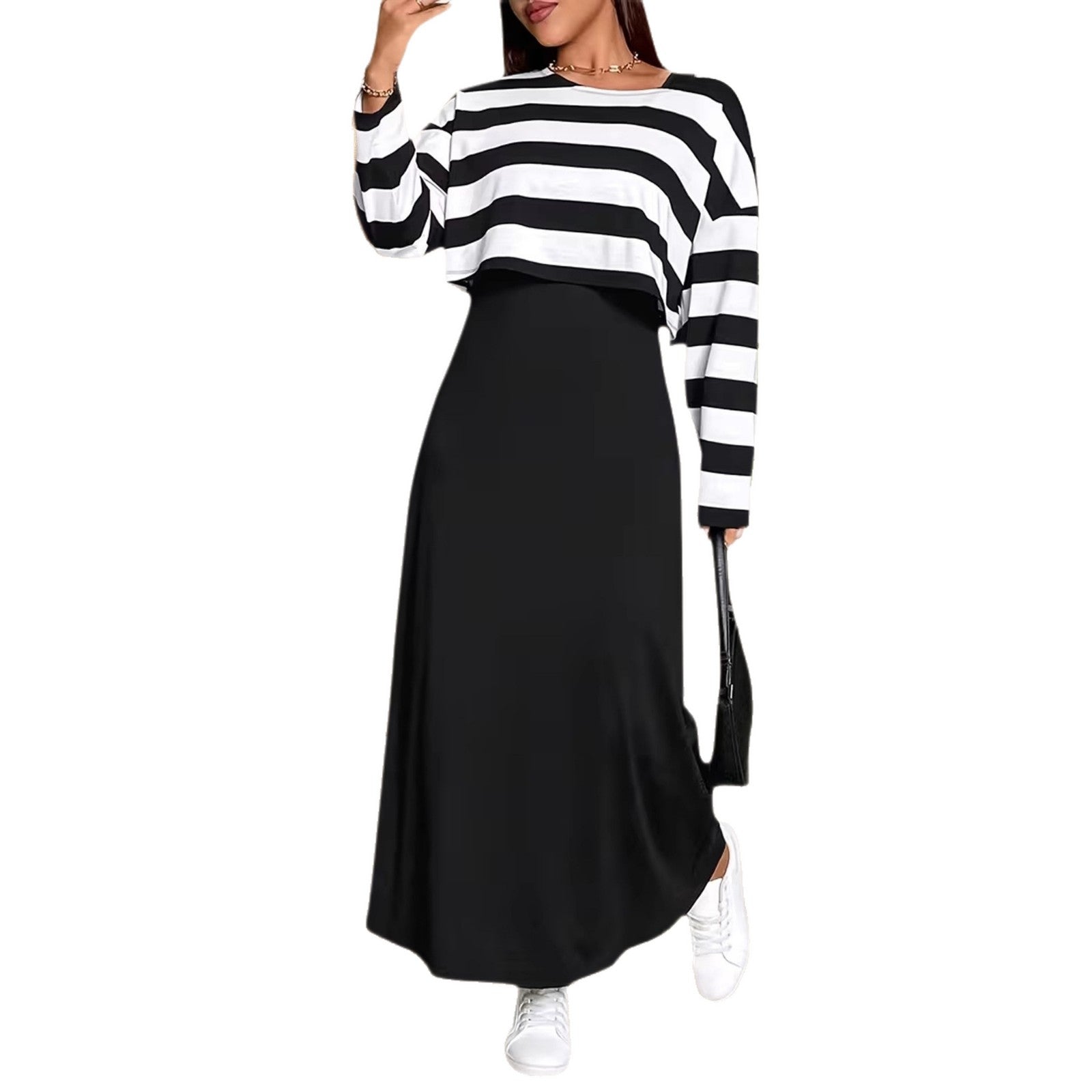 Plus Size Elegant Striped Two-Piece Maxi Dress Set