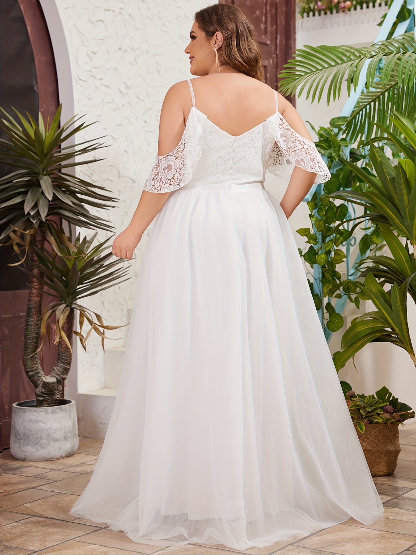 Plus Size Cold Shoulder Wedding Dress