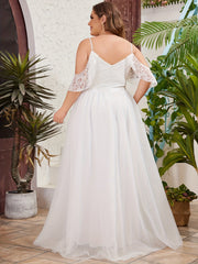 Plus Size Cold Shoulder Wedding Dress