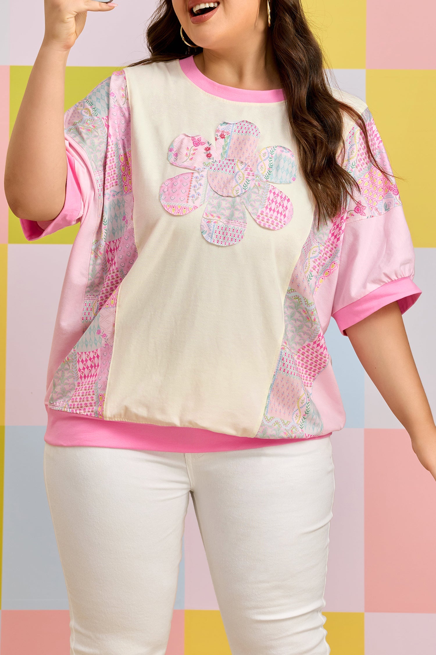 Plus Size Floral Patchwork Embroidery T Shirt
