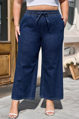 Plus Size Drawstring High Waist Wide Leg Jeans