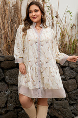 Plus Size Floral A-Line Dress with Striped Trim