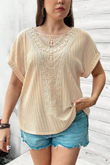 Plus Size Lace Crochet Cable Knit Top