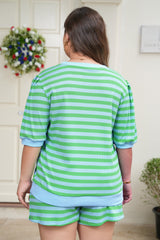 Plus Size Colorblock Puff Sleeve Top Shorts Set