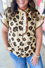 Plus Size Leopard Print Color Block Blouse