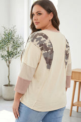 Plus Size Camo Panel Twist Rib Sleeve Blouse