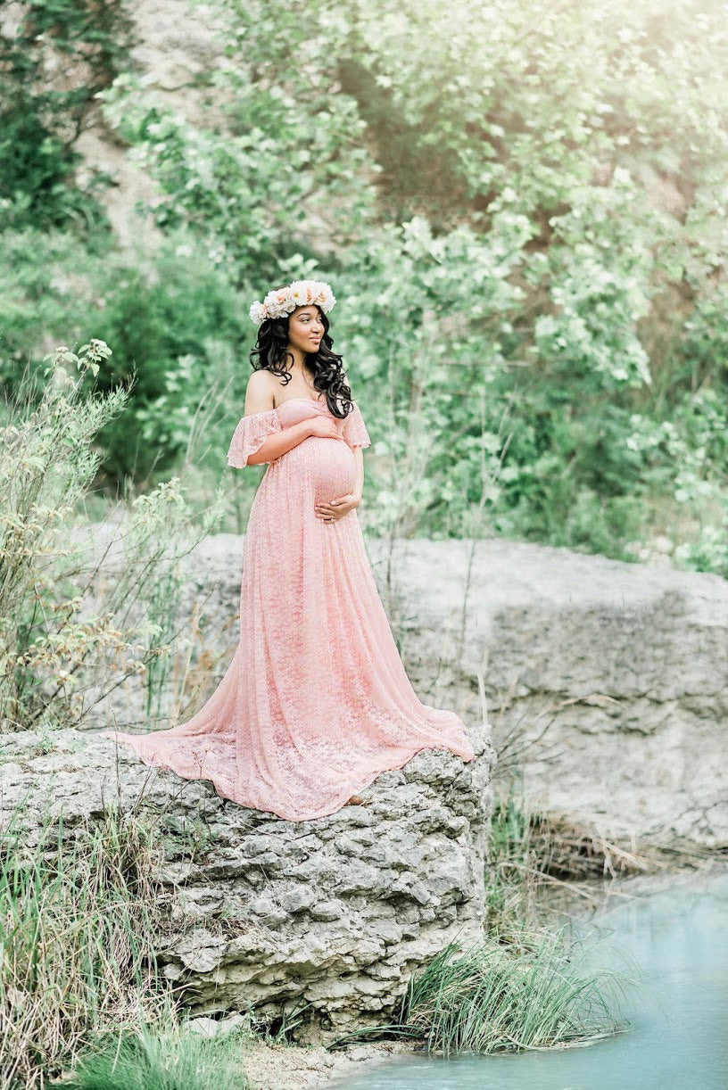 Plus Size Lace Ruffled Off-Shoulder Maternity Dress