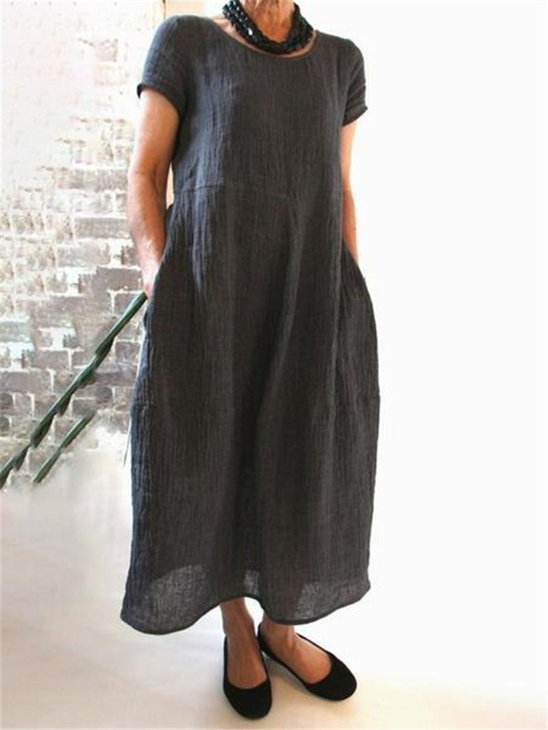 Plus Size Cotton Linen Midi Dress