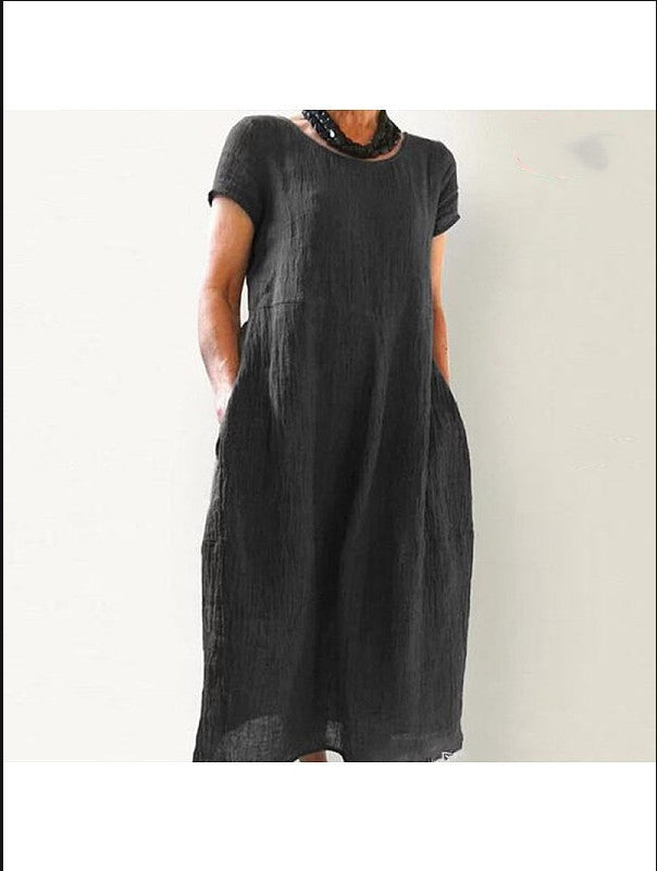 Plus Size Cotton Linen Midi Dress