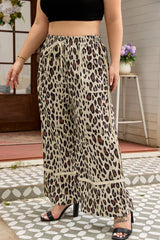 Plus Size Leopard Wide Leg Drawstring Pants