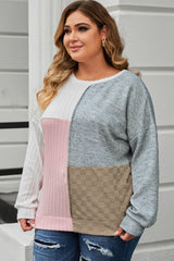 Plus Size Cable Knit Colorblock Top