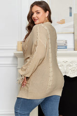 Plus Size Cable Knit Braided Tie Sleeve Cardigan