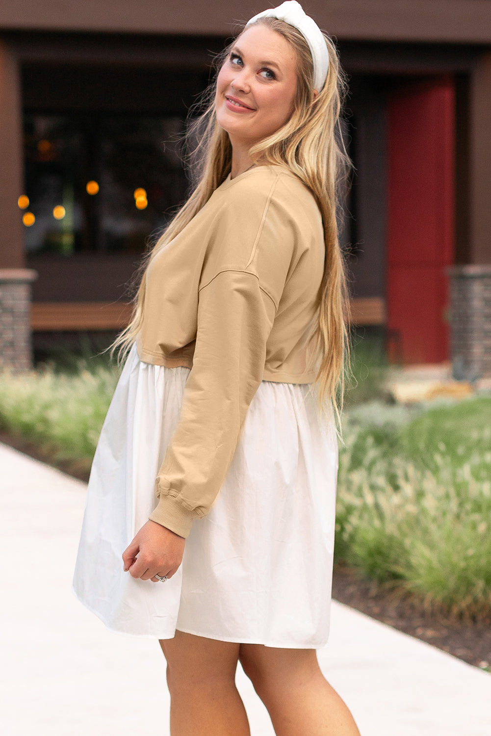 Plus Size Color Block Patchwork Mini Dress
