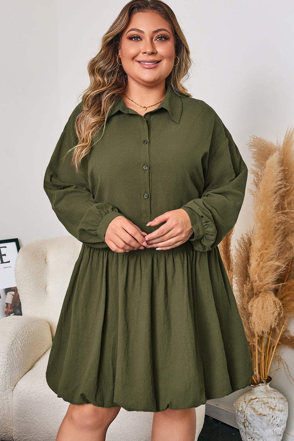 Plus Size Collar Half Button Mini Dress